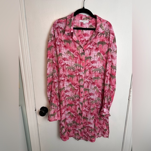 Jane And Delancey Women's Long sleeve Tunic Top Size L Cheetah Button Up #1622 - Picture 2 of 11
